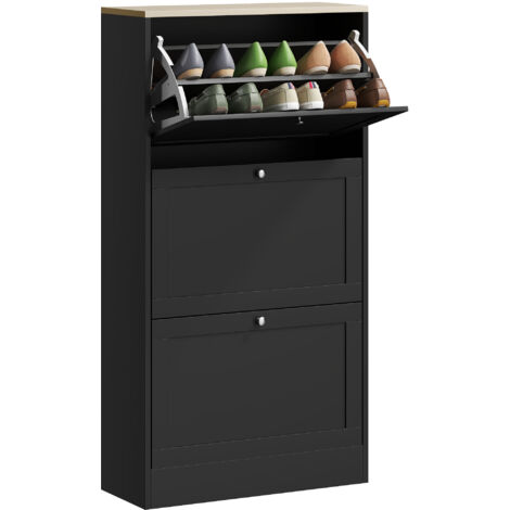 Armoire chaussures moderne 3 tiroirs pliants étagères réglables pour 18 paires, 60x23,5x115 cm, noires (1/5)