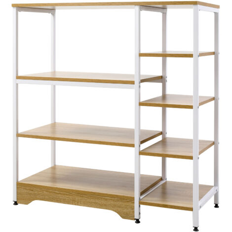 Étagère cuisine micro-ondes four polyvalent, 7 étagères ustensiles/plantes, 90x40x95 cm, bois naturel (1/5)