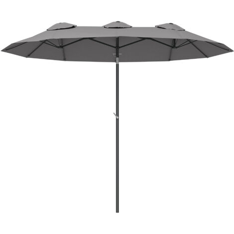 Parasol double inclinable à 45° avec manivelle et bouches d’aération, en acier et polyester, 285x147x227 cm, gris (1/5)