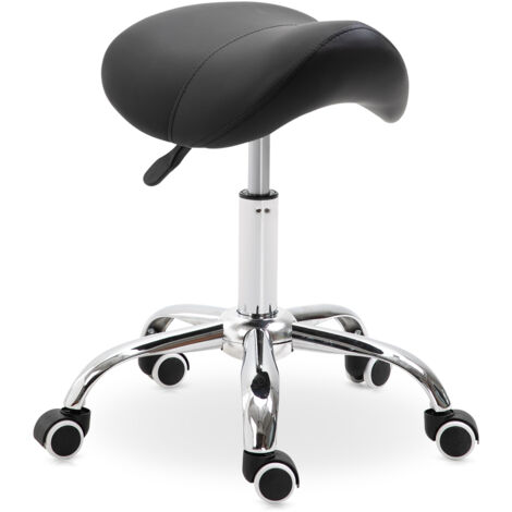 Tabouret avec roues Tabouret pivotant avec hauteur réglable Selles esthétiques Dentiste Coiffure 52x53x49-61 cm Noir (1/5)