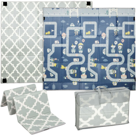 Tapis rembourré bébé pliable réversible 202x180,5x1 cm, côtés pliables, imperméable, multicolore (1/5)