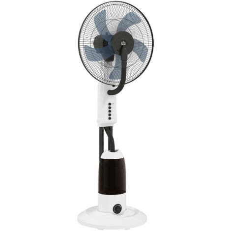 Ventilateur brumisateur oscillant 90 W, réservoir 2,8 L, 3 vitesses, 5 pales, roulettes, Ø44,5x120 cm, blanc (1/5)