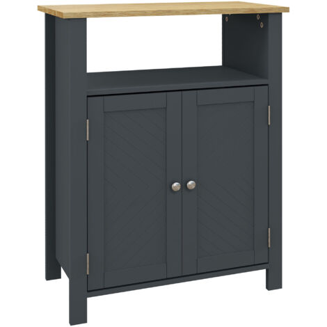 Armoire salle bain MDF carton comprimé 3 étagères étagère interne réglable 2 portes 60x30x80,5 cm gris couleur bois (1/5)