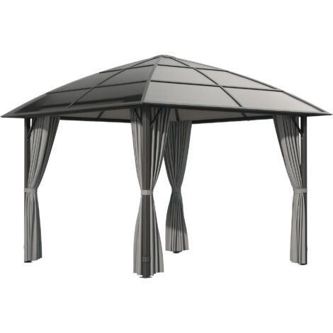 Tonnelle jardin structure aluminium toit polycarbonate imperméable UV 60+ parois latéraux 3x3 m gris foncé (1/5)