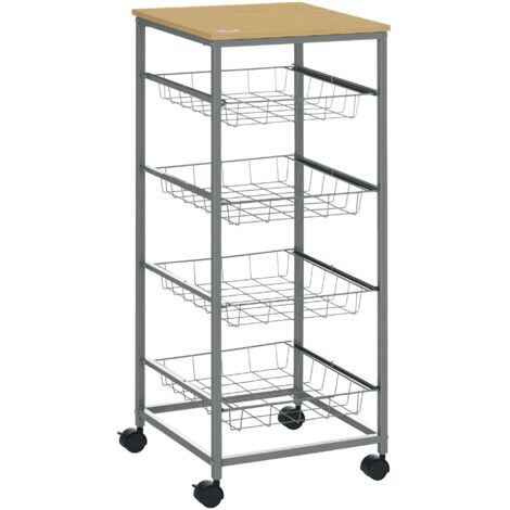 Chariot polyvalent cuisine/salle bain, 5 niveaux, service, îlot, légumes, charge bol fruits 20 kg, salon, 36,5x36,5x89 cm, argent (1/5)