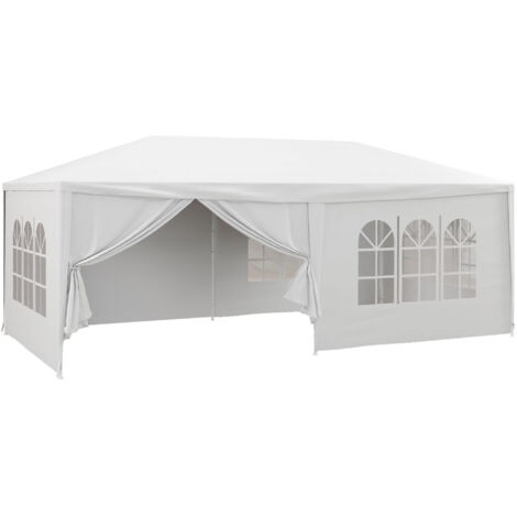 Kiosque détachable 6x3 m 4 fenêtres 2 portes zippées 6 murs latéraux étanche, blanc (1/5)