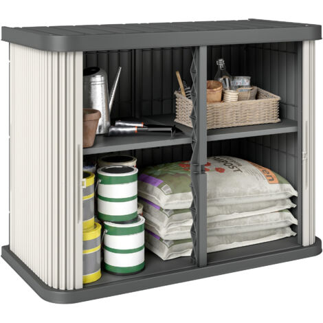 Coffre rangement extérieur 480 L 2 niveaux portes coulissantes résistant UV 120,5x59,5x92 cm marron clair