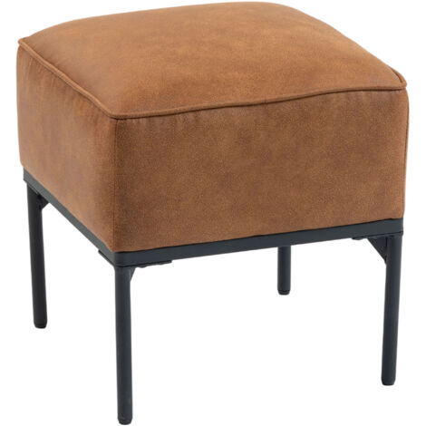 Repose-pieds de salon, tabouret bas rembourré en PU, piètement acier, rembourrage épais, coloris marron, ottoman pour canapé. (1/5)