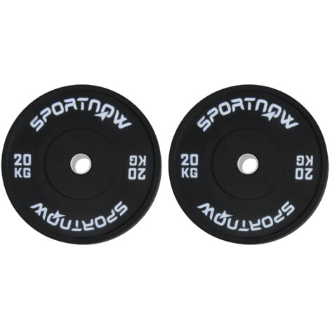 Ensemble 2 disques sport 20 kg barre haltères fixation Ø5 cm noir (1/5)