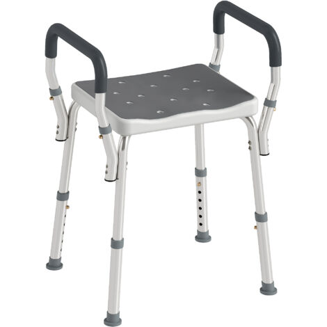 Tabouret douche hauteur réglable personnes âgées/mobilité réduite, 52x45x69 cm siège, blanc/gris (1/5)