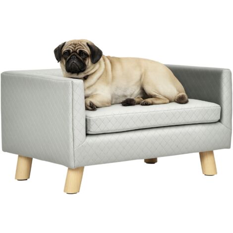 Canapé chiens chats design scandinave coussin rembourré lit intérieur velours bois 64x45x36 cm gris (1/5)