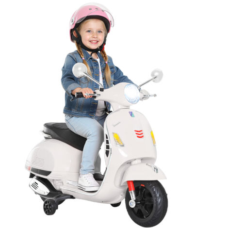 Moto électrique enfant 3-6 ans 6 V carte TF MP3 USB roues support lumières sons 2-3 km/h blanc (1/5)