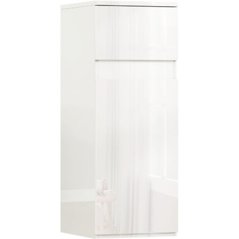 Armoire murale salle bain tiroir porte polie étagère vitrée réglable blanche (1/5)