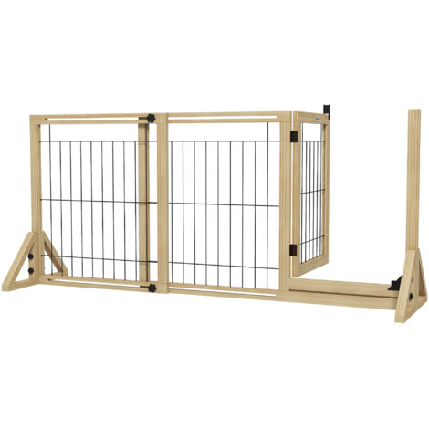 Portail extensible chiens sécurité animaux chiots porte 2 panneaux pieds triangulaires, 112-159x70 cm, bois naturel