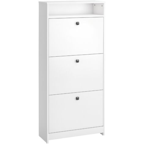 Armoire chaussures 3 compartiments rabat 18 paires 1 étagère rangement carton blanc 60x24x132 cm (1/5)