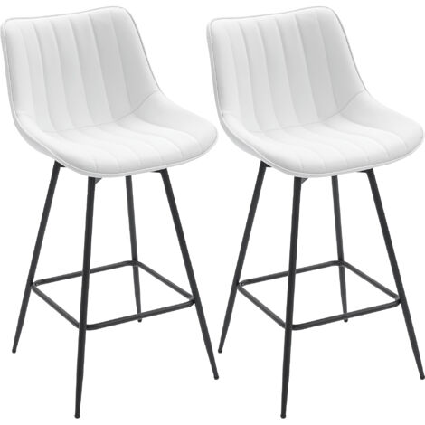 Lot 2 tabourets bar chaises pivotantes 360° rembourrées cuir synthétique dossier repose-pieds, blancs (1/5)
