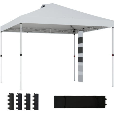 Pavillon escamotable 3x3 m poches rangement sacs sable métal/tissu oxford, blanc (1/5)