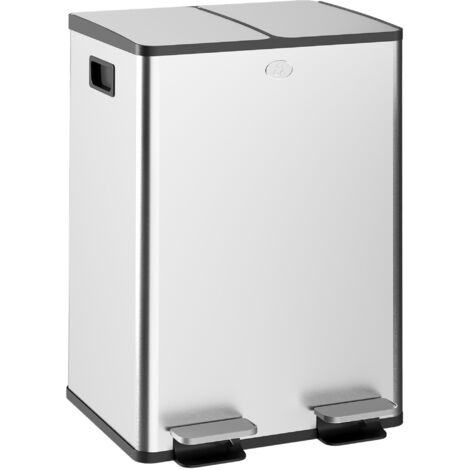 Poubelle 28 L, 2 compartiments, inox fermeture silencieuse, PP, 45,8x36x67,6 cm, argent (1/5)