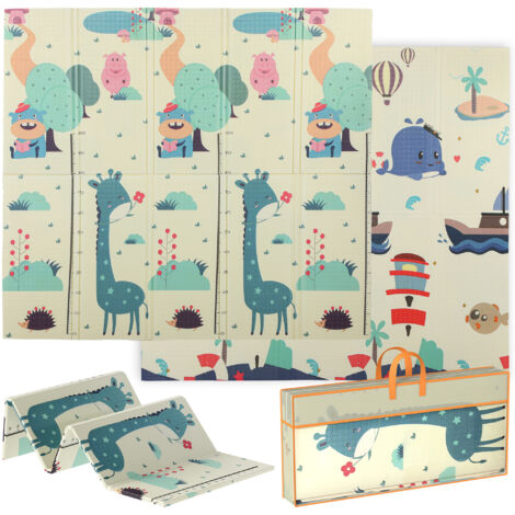 Tapis de bébé rembourré pliable réversible 196x176x1,5 cm double face imperméable multicolore (1/5)