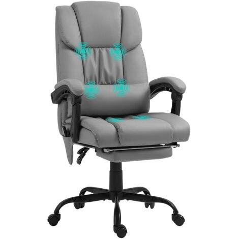 Chaise bureau massage 6 points repose-pieds inclinable hauteur haute télécommande, gris (1/5)