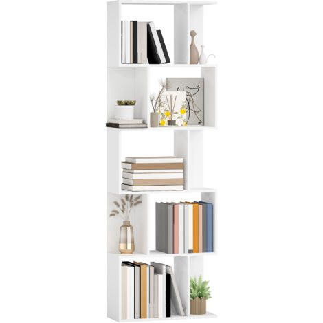 Bibliothèque forme s 5 niveaux 10 étagères bureau/chambre, 60x24x184,5 cm, blanc (1/5)