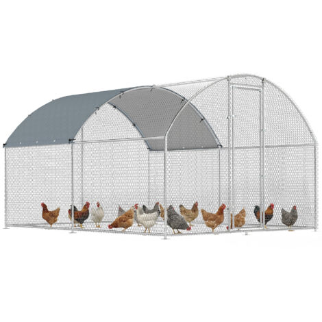 Poulailler extérieur toit étanche serrure acier galvanisé 2,8x3,4x1,9 m gris argent (1/5)
