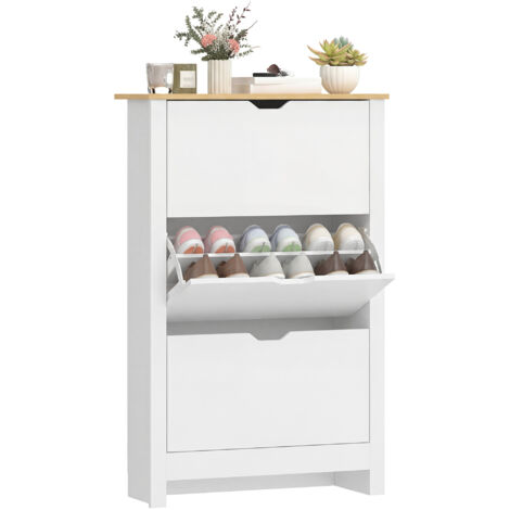 Armoire blanche chaussures placard haut 3 tiroirs pliants pour 18 paires, 72x26x112 cm, blanc (1/5)