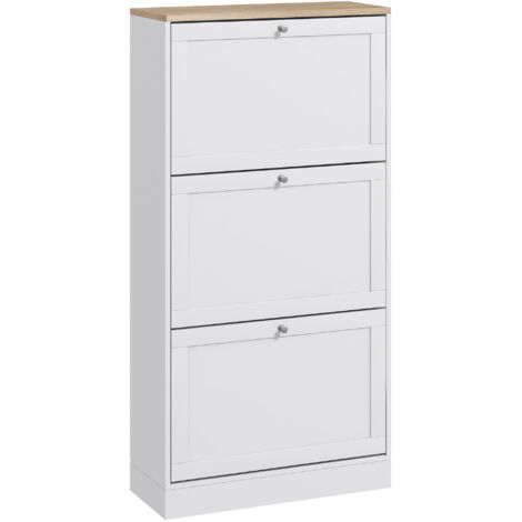 Armoire chaussures moderne 3 tiroirs pliants étagères réglables pour 18 paires, 60x23,5x115 cm, blanches (1/5)
