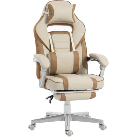 Fauteuil jeu inclinable repose-pieds rétractable hauteur réglable soutien lombaire appui-tête amovible, crème (1/5)