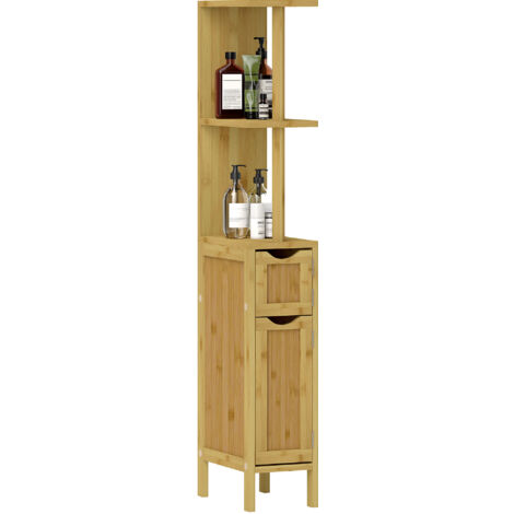 Mobilier salle bain portes étagères ouvertes armoire moderne, 18x30x120 cm, naturel (1/5)