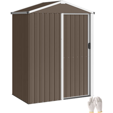 Abri de jardin en acier de 1,1 m² avec porte coulissante verrouillable, 136x87x179 cm, marron (1/5)