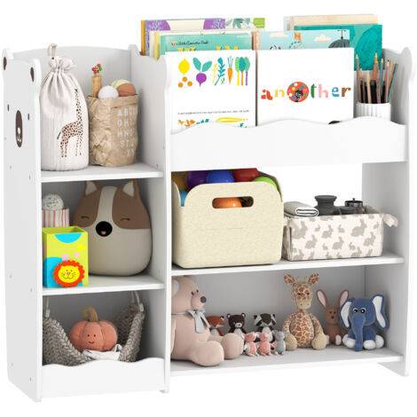 Étagère jouets enfants étagères ouvertes compartiments organisateur design ours peluche, blanc (1/5)