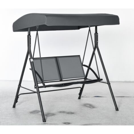 Balançoire jardin 2 places auvent réglable 140x118x162 cm gris (1/5)