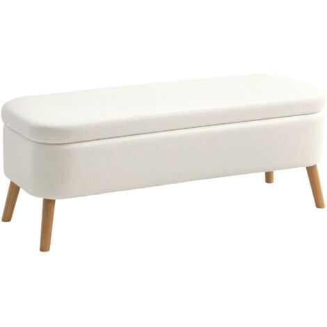 Établi rangement établi espace rangement 65 L tissu peluche bois hévéa 120 x 42 x 45 cm blanc crème