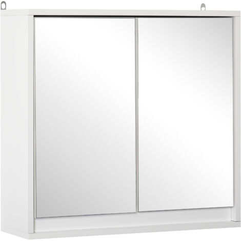 Armoire salle bain miroir 2 portes étagère réglable suspendu moderne, 48x14,5x45 cm, blanc (1/5)