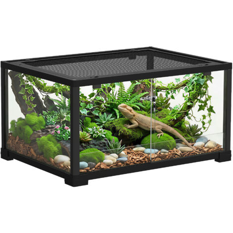 Terrarium verre reptile enclos hamster 86 L ventilation supérieure porte coulissante 50,8x30,5x35,6 cm noir