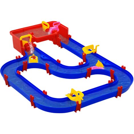 Ensemble jeu aquatique 53 pièces eau sable chemin eau 3-6 ans accessoires pièces modulaires PP 123x90x7 cm bleu rouge (1/5)
