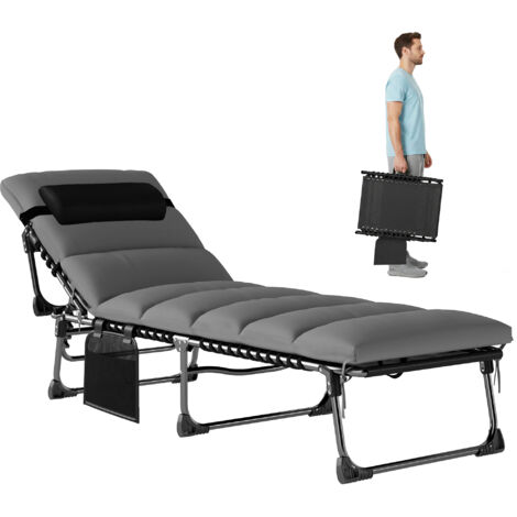 Chaise longue jardin extérieur bain soleil pliable dossier inclinable 5 positions 200x57x38 cm gris foncé (1/5)