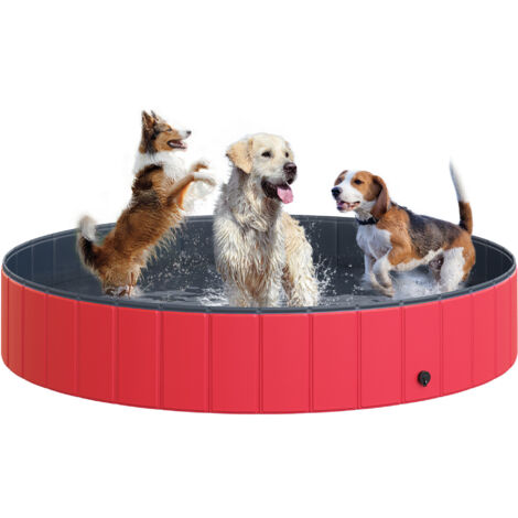 Piscine pliante chiens/chats Ø160x30 cm, baignoire portable PVC antidérapant, int/ext, rouge (1/5)