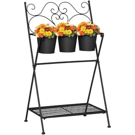 Étagère métallique pliante plantes ensemble pot plantes étagère maison jardin 47x37x78,5 cm noir (1/5)