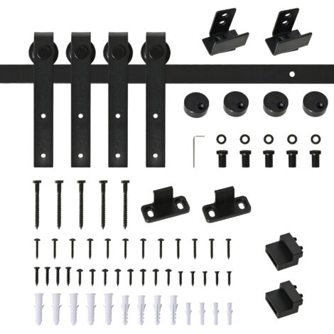 Kit porte coulissante 183 cm pour double porte bois largeur 45 cm, meuble TV, noir (1/5)