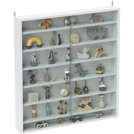 Vitrine murale bois étagères réglables 2 portes coulissantes verre, 80x9,5x83 cm, blanches (1/5)
