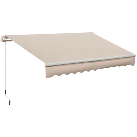 Auvent rétractable manuel 295x200 cm manivelle métal étanche anti-uv terrasse jardin, beige (1/5)