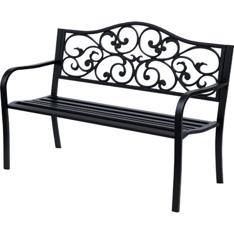 Banc de jardin 3 places terrasse Style Cosy Chic 127L x 60l x 85H cm métal époxy anticorrosion Noir (1/5)