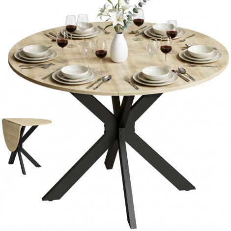 Table manger pliante 2-6 personnes table cuisine ronde pieds croisés acier bois naturel