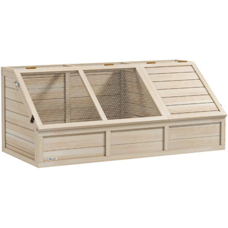 Maison enclos cage petit animal tortue bois couvercle ouvrable loquets 2 espaces distincts bois naturel
