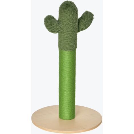 Griffoir arbre chat forme cactus, corde sisal et base bois, 40x40x65 cm, vert. Pour adultes et chatons. (1/5)