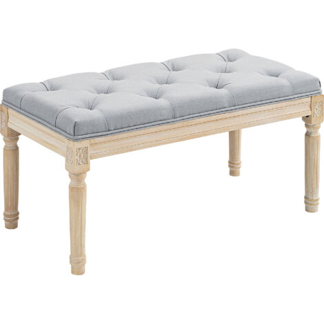 Pied lit banc rembourré lin synthétique pieds bois siège rembourré style vintage, gris clair (1/5)