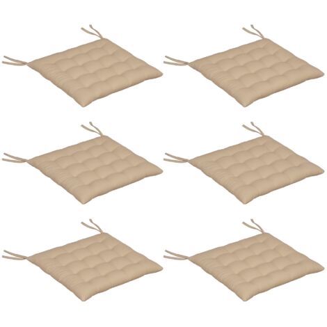 Lot 6 coussins chaises salle manger 40x40 cm, rembourrés jardin avec rubans, kaki (1/5)