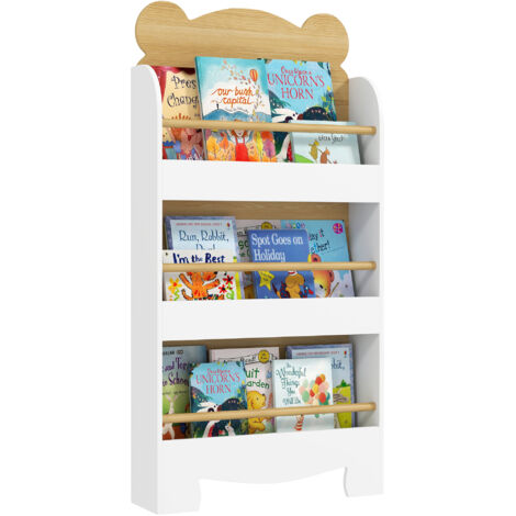 Étagère enfants 3 niveaux design peluche bords arrondis barrières sécurité livres jouets (1/5)